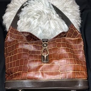 Dooney & Bourke Croc Embossed Leather Satchel brown & black, some corner wear